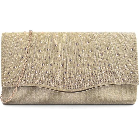 Formal Bags Suede Shoulder Envelope Handbags Gold - Picture 1 of 6